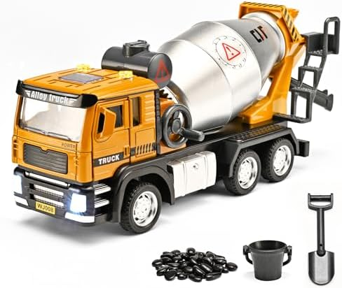 GoxyCraft Cement Mixer Truck, Pull Back Metal Toy Truck with Lights & Sounds