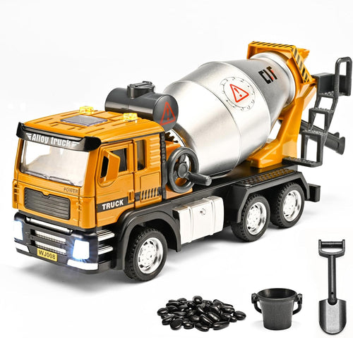 GoxyCraft Cement Mixer Truck, Pull Back Metal Toy Truck with Lights & Sounds