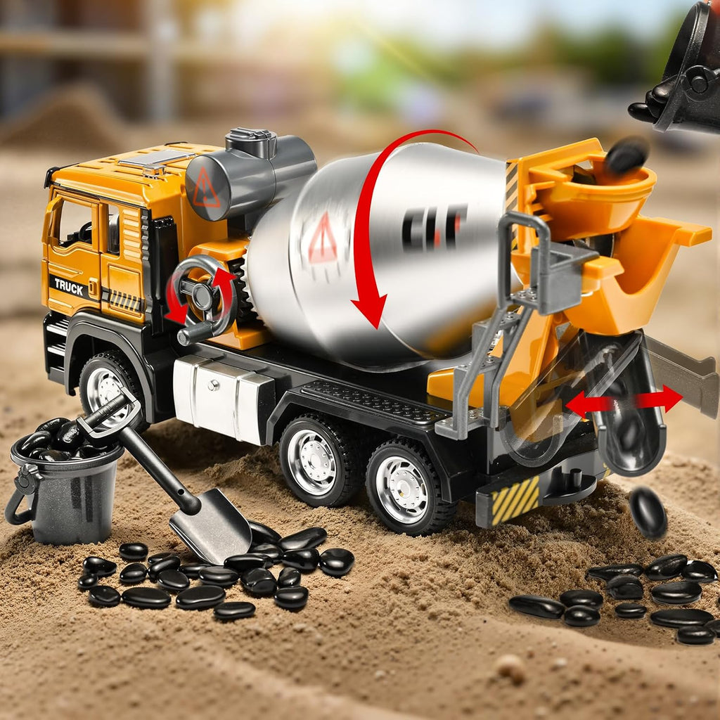 GoxyCraft Cement Mixer Truck, Pull Back Metal Toy Truck with Lights & Sounds
