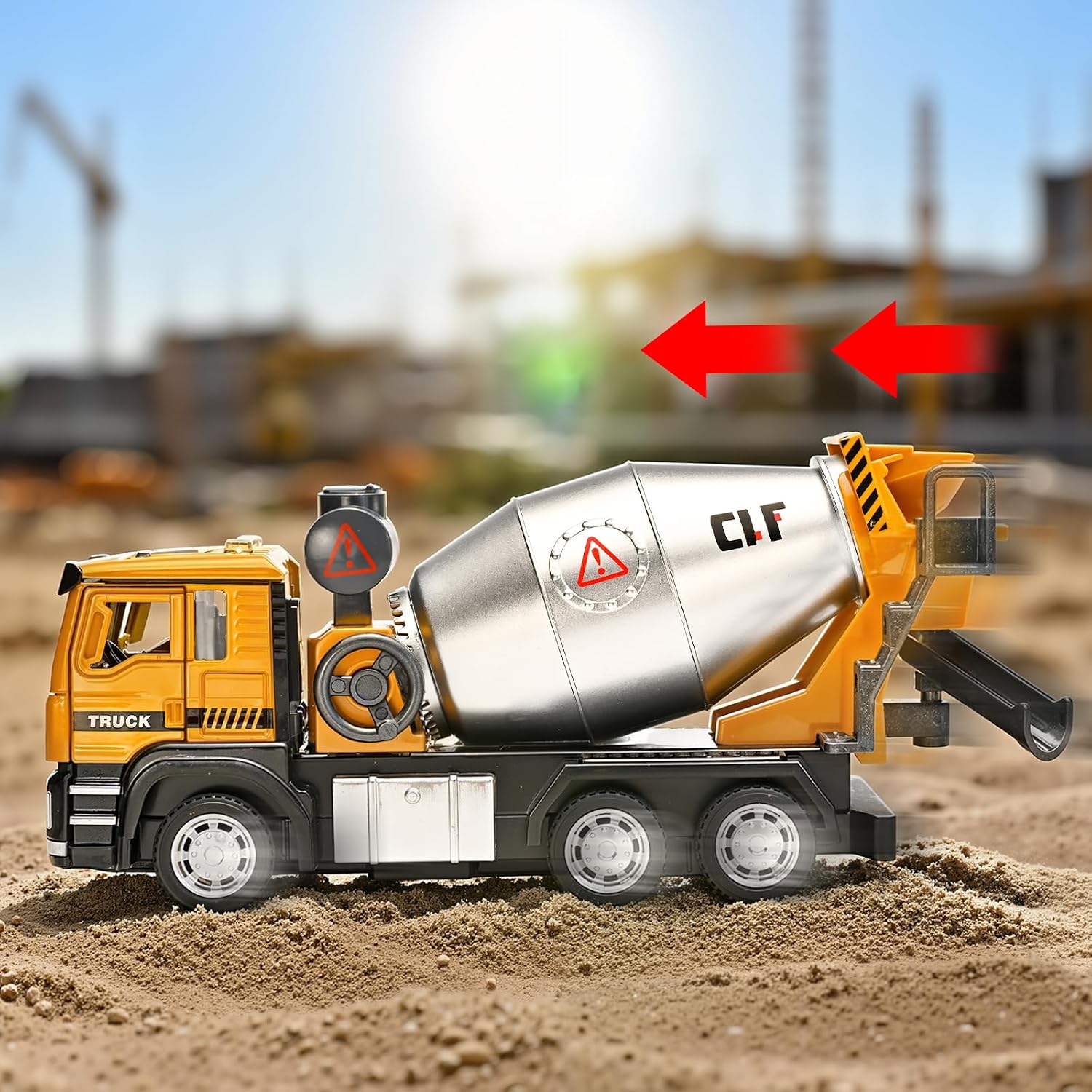 GoxyCraft Cement Mixer Truck, Pull Back Metal Toy Truck with Lights & Sounds