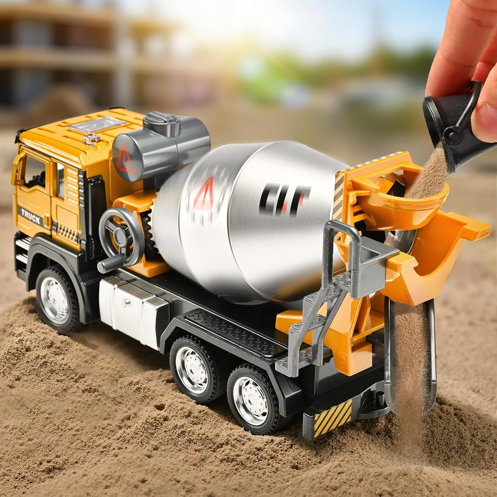 GoxyCraft Cement Mixer Truck, Pull Back Metal Toy Truck with Lights & Sounds