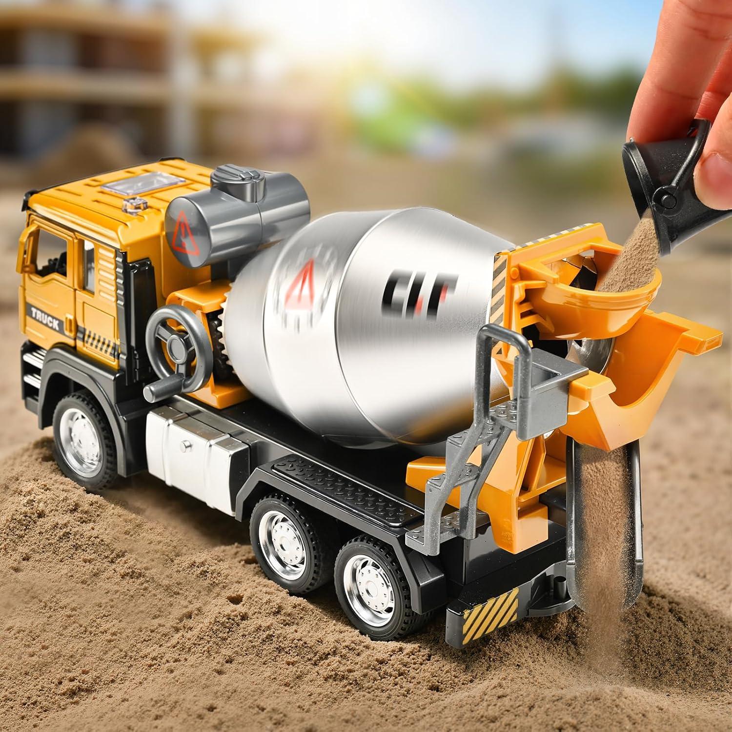 GoxyCraft Cement Mixer Truck, Pull Back Metal Toy Truck with Lights & Sounds