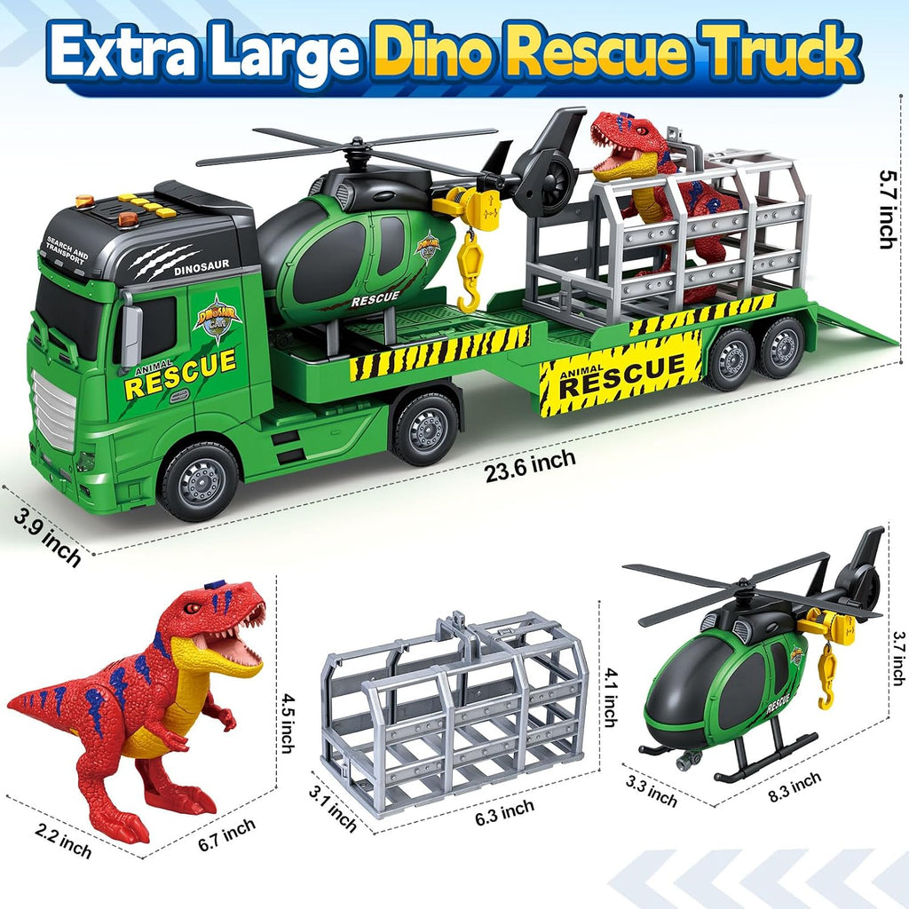 GoxyCraft Transport Truck Toy, 3-in-1 with Helicopter & Dinosaur, Boys 3-7