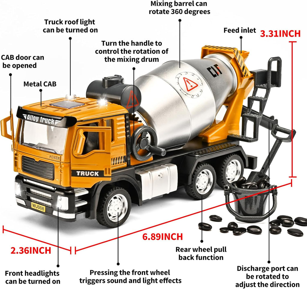 GoxyCraft Cement Mixer Truck, Pull Back Metal Toy Truck with Lights & Sounds