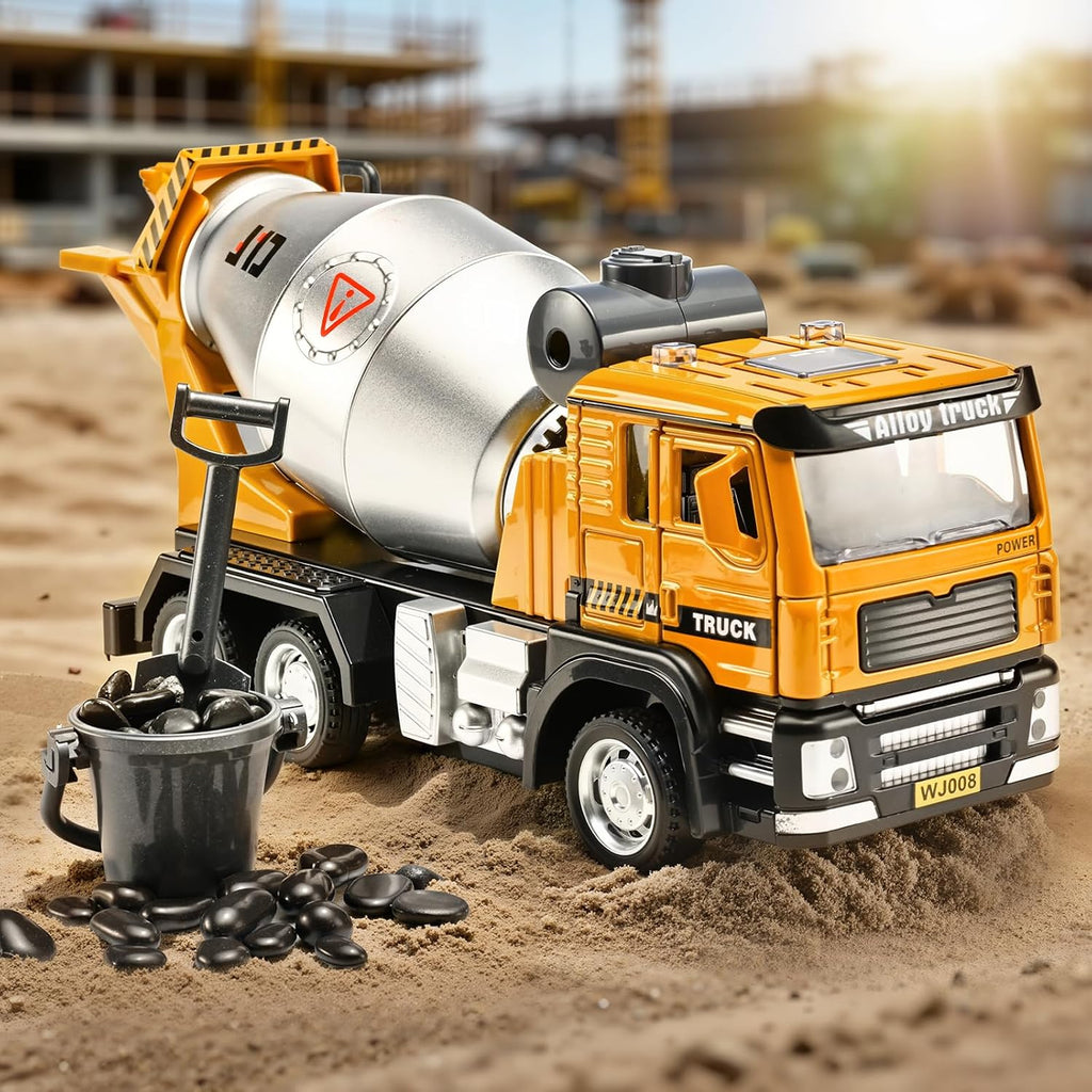 GoxyCraft Cement Mixer Truck, Pull Back Metal Toy Truck with Lights & Sounds